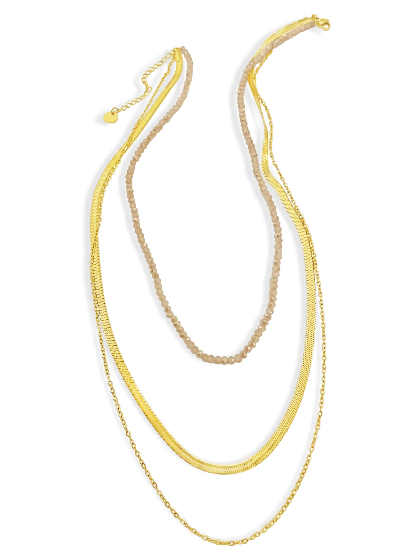 Κολιέ, γυναικείο, από ανοξείδωτο ατσάλι καδενωτό, layering, με ροζ/κρεμ κρυσταλλάκια, κίτρινο επιχρύσωμα, 40 εκατοστά+5εκατοστά αλυσίδα επέκτασης(το κοντύτερο κολιέ) με τις πέτρες), silverline, 0330343001,